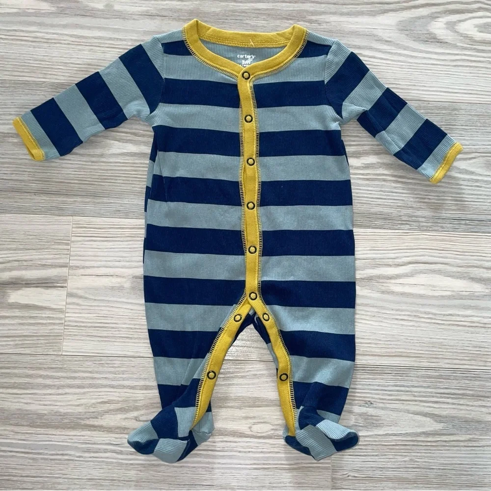Carter’s Baby Boys Sleep & Play Sleeper 3M Blue Striped Snap Footie